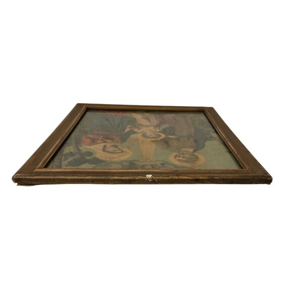 Vintage Religious Framed Lithograph Holy Family With Gold Tone Wood Frame - Picture 4 of 4